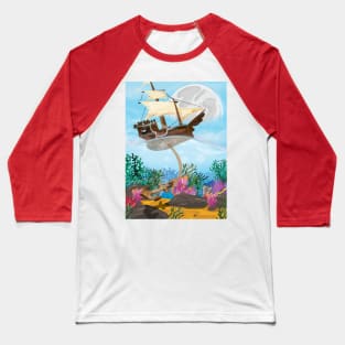 Sailing Ship on the Coral Sea Baseball T-Shirt